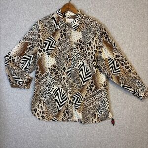 Vintage Da Rue California Women's 16 Multi Animal Print‎ Button Up Shirt Blouse